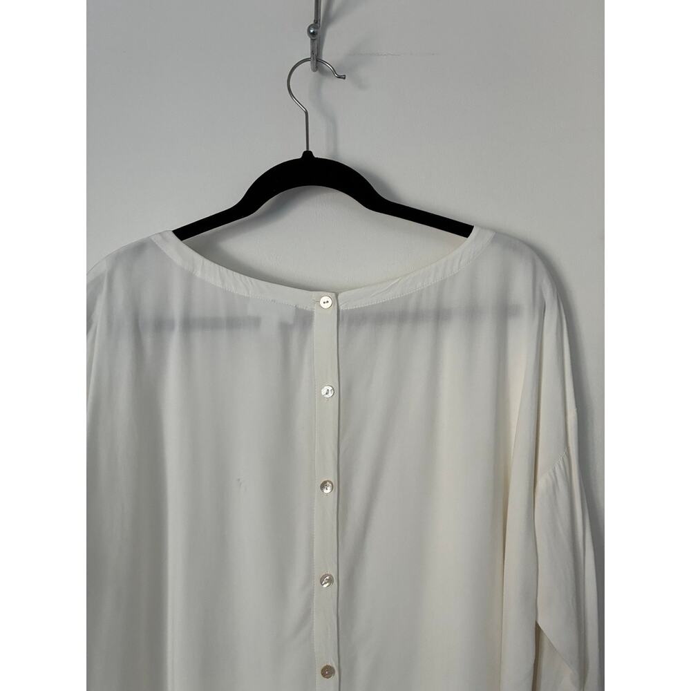 J. Jill White Lightweight Boatneck 3/4 Sleeve Button Black Closure Blouse Sz LP - Picture 9 of 11